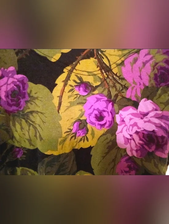 Vintage 90s Betsey Johnson Floral Dress Midi Fit Flare Cap Sleeve Black Purple M - Picture 6 of 6